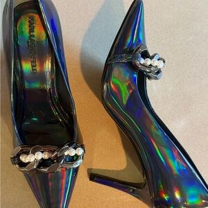 Karl Lagerfeld Holographic Heels with Pearl Embellishment